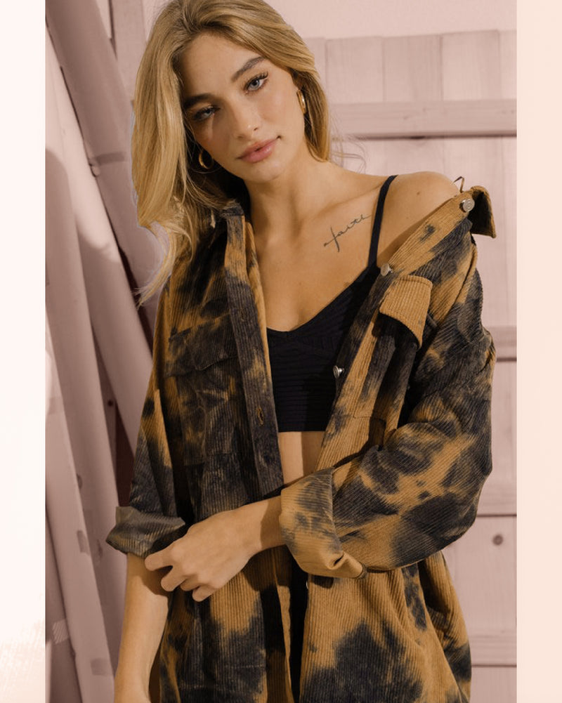 Vira Tie Dye Corduroy Button Up
