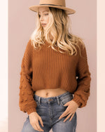 Pom Pom Sleeve Cropped Sweater