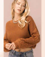 Pom Pom Sleeve Cropped Sweater