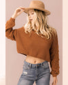 Pom Pom Sleeve Cropped Sweater