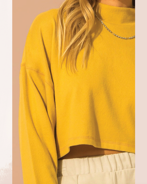 Mock Neck Oversized Crop Long Sleeve