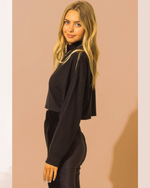 Mock Neck Oversized Crop Long Sleeve