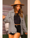Houndstooth Jacket with Fringe Details