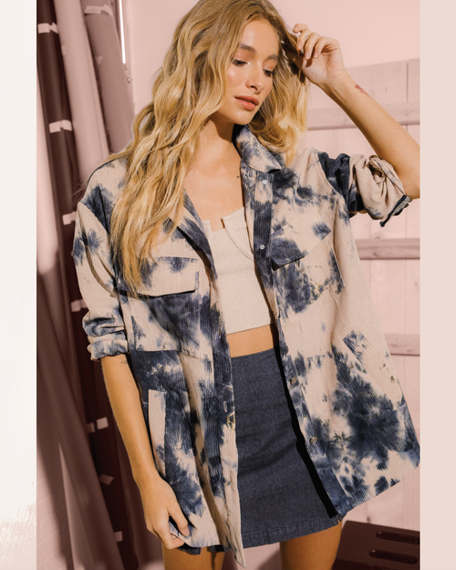 Vira Tie Dye Corduroy Button Up